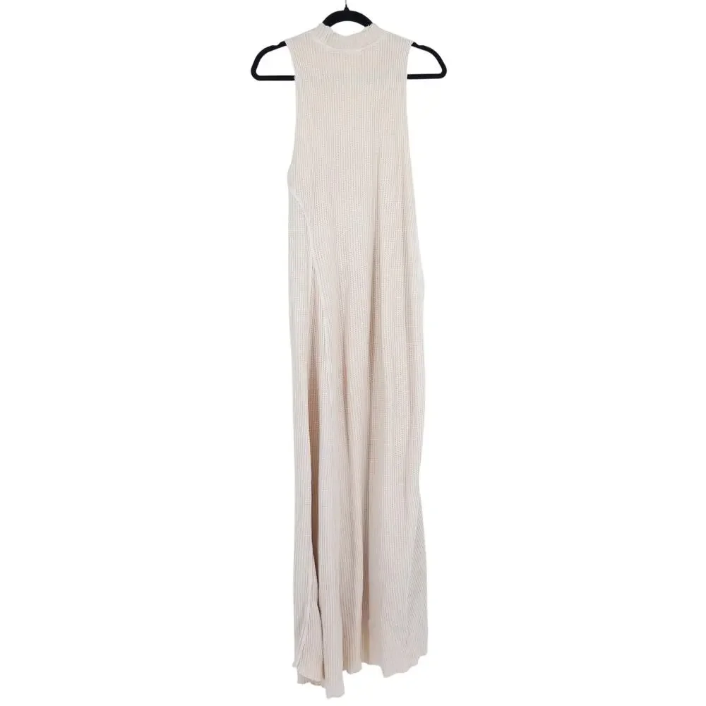 FP ONE Natasha Sleeveless Dress Beige Maxi Column Waffle Knit Women's L